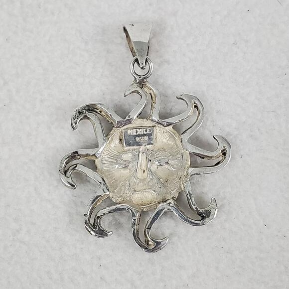 Vtg Sterling Silver 925 Mexico Smiling Sun Face Happy Pendant Signed - Picture 2 of 8